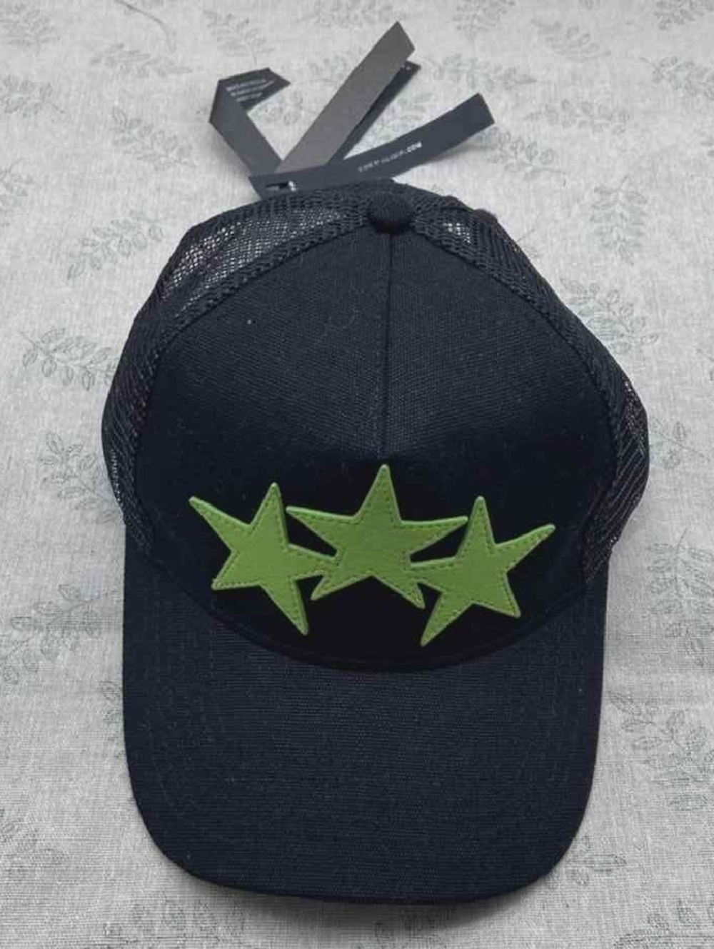 AMIRI Black Mesh Baseball Cap with Green Star Appliqué